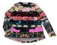 Černo-barevné květované triko s flitry Desigual