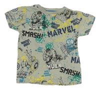 Šedé tričko s nápisy a super hrdiny Next