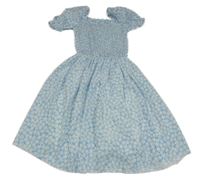 Světlemodré lehké květované šaty s žabičkováním 