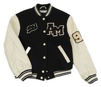 Černá flaušová jarní baseballová bunda s koženkovými rukávy H&M