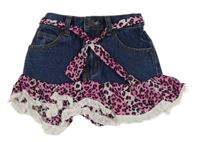 Nové - modrá riflová sukně s růžovými volánky a páskem 