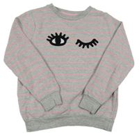 Šedo-růžová pruhovaná mikina s očima 