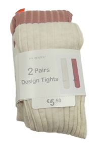 Nové - 2x žebrované punčocháče - bílé + růžové Primark
