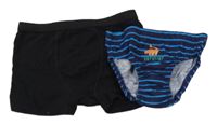 2 set - černé boxerky + tmavomodré pruhované slipy s dinem 
