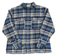 Tmavomodro-bílo-béžová kostkovaná košilová bunda H&M