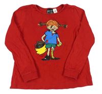 Červené triko s Pippi dlouhou punčochou zn. H&M