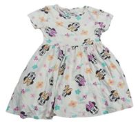 Smetanové květované bavlněné šaty s Minnie Disney