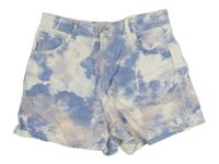Bílo-modro-lila batikované riflové kraťasy H&M