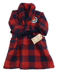 Červeno-tmavomodrý plyšový kostkovaný zateplený župan s Paddingtonem M&S