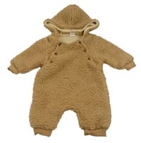 Světlehnědá huňatá kombinéza s kapucí 