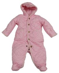 Růžová prošívaná šusťáková zimní kombinéza s logem a kapucí Ralph Lauren