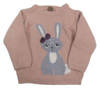 Starorůžový chlupatý svetr s králíčkem Little kids