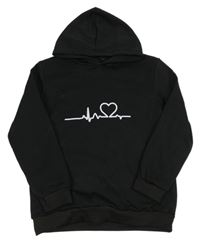 Černá mikina se srdcem a kapucí 