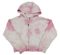 Světlerůžová batikovaná propínací crop mikina s kapucí F&F