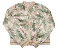 Světlerůžovo-zelený saténový jarní bomber s listy H&M