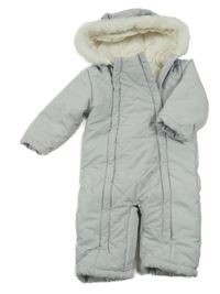 Světlemodrá šusťáková zimní kombinéza s kapucí s kožešinou John Lewis