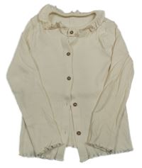 Smetanové žebrované propínací triko s volánky George