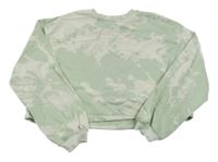 Mintovo-smetanová batikovaná crop mikina s nápisem H&M