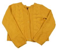 Hořčicový vzorovaný propínací crop svetr 