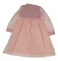 Růžové vzorované šaty se puntíkatou sukní a rukávy Shein