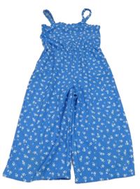 Modro-bílý květovaný kalhotový culottes overal Primark