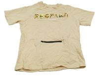 Béžové tričko s nápisem a kapsou 