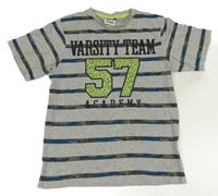 Šedo-zeleno-modré pruhované tričko s číslem Yigga