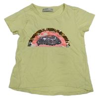 Světležluté tričko s duhou z flitrů  