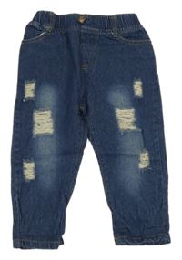 Tmavomodré teplákové rifle s prošoupáním