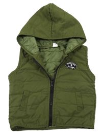 Khaki šusťáková vesta s výšivkou a kapucí Shein