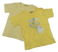 Nové - 2set - 2x tričko - žluté se zvířátky + žluto-bílé pruhované 
