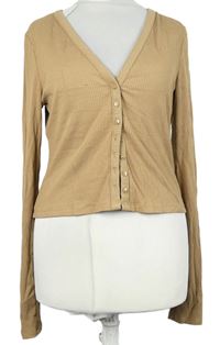 Dámské béžové žebrované crop propínací triko H&M