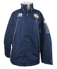 Pánská tmavomodrá šusťáková zimní fotbalová bunda s nápisy Errea 