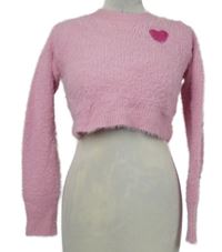 Dámský světlerůžový chlupatý crop svetr se srdíčkem Shein 