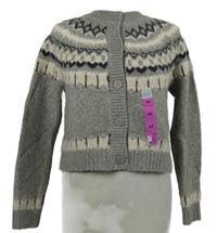 Nové - Dámský šedo-béžový vzorovaný propínací crop svetr Primark 