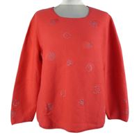 Dámský jahodový svetr s puntíky a kamínky Rabe 