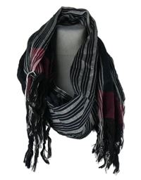 Dámská tmavomodro-růžovo-černá pruhovaná šála s třásněmi 