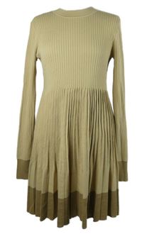 Dámské béžovo-hnědé žebrované pletené šaty 