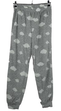Dámské šedé fleecové pyžamové kalhoty s obláčky 