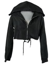 Dámská černá šusťáková crop bunda s kapucí Shein 