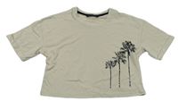 Světlebéžové crop tričko s palmami George