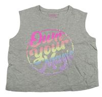 Světlešedý crop top s nápisem Primark