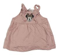 Růžové teplákové laclové šaty s Minnie Disney