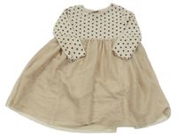 Světlebéžové pleteno/tylové šaty s puntíky Zara