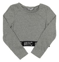 Šedé žebrované crop triko s písmeny Primark