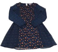 Tmavomodré květinové šifonové šaty Yigga