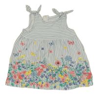 Bílo-modré pruhované bavlněné šaty s kytičkami H&M