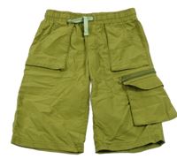 Olivové šusťákové kraťasy s kapsou Y.F.K.