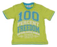 Zelené pruhované tričko s nápisem Topolino