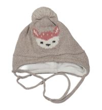 Béžová pletená čepice s liškou 